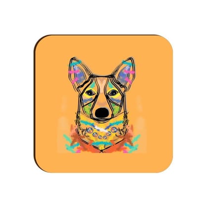 Happy Corgi Square Coaster - Yellow