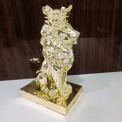 Elegant Electroplated Lion Sculpture-Gold - Electroplated / L: 13.5 | L: 8.5 | W: 6  Inch