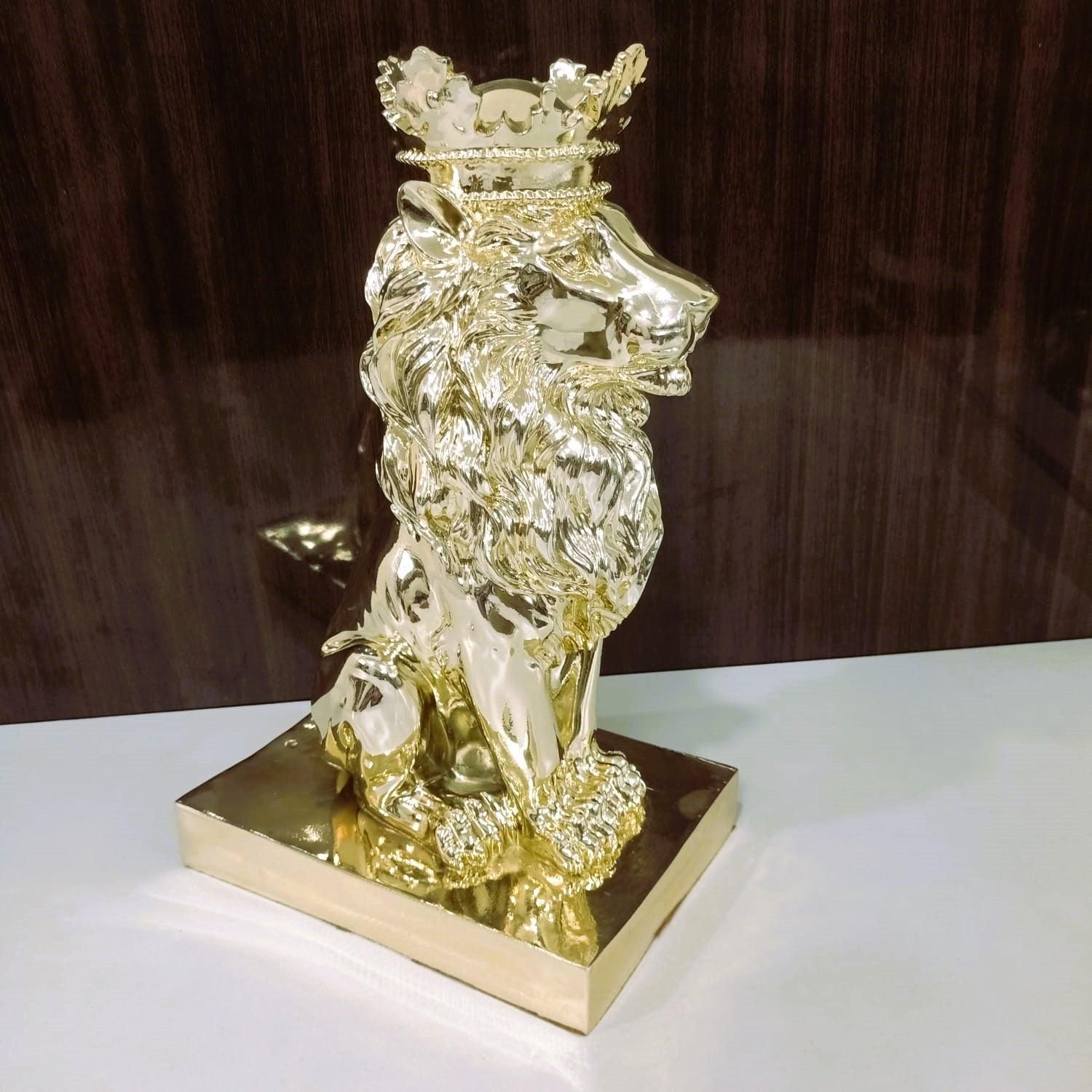 Elegant Electroplated Lion Sculpture-Gold - Electroplated / L: 13.5 | L: 8.5 | W: 6  Inch