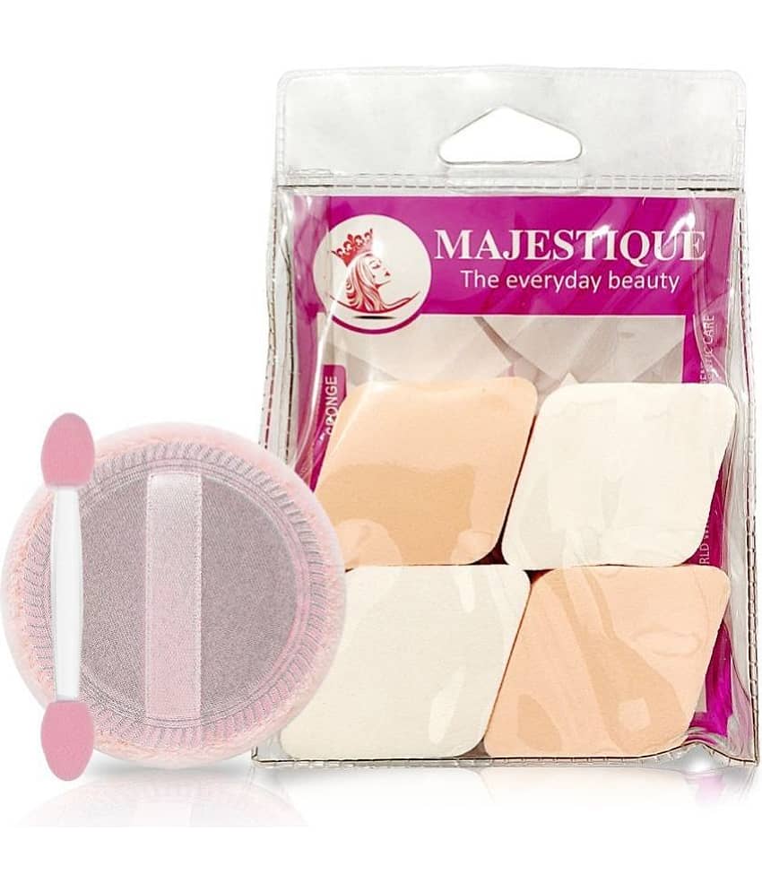 Majestique Powder Puff & Diamondshape 4Pcs Makeup Sponge For Liquid, Cream, And Powder Multicolor