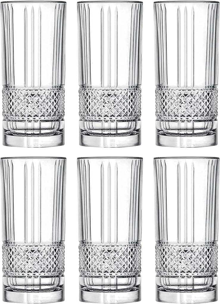 European Premium Crystal Juice and Water Glasses | 280 ML | Long Elegant Drinking Tumbler | Stylish Round Highball Glass for Cocktails, Mocktail (Perfect for Guest) Pack of 6