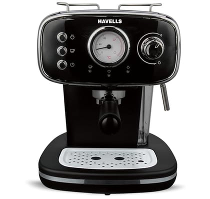 Havells Corretto Coffee Maker, Espresso/Cappuccino Machine with 15bar Pressure Pump | Thermometer Display | Frothing Function | Detachable Drip Trip | Filter Holder | Twin Brewing