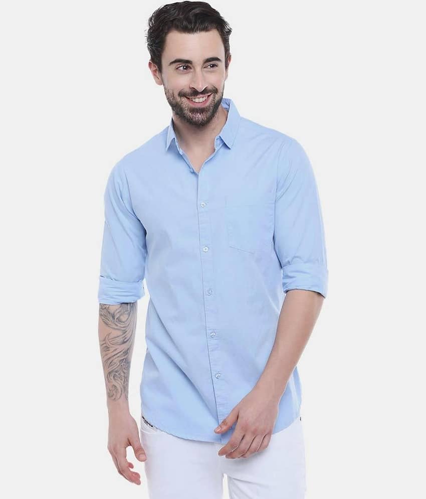 Makhanchor - Light Blue Cotton Regular Fit Men's Formal Shirt ( Pack of 1 )
