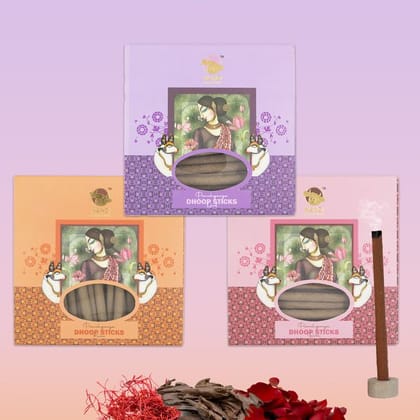 Nandi Panchgavya 100 Percent Cow Dung Dhoop Sticks for Pooja with Stand (Kesar, Oud, Rose Fragrance -Pack of 3,150 Sticks)