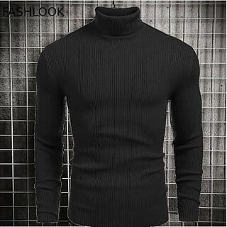 Fashlook Solid Full Sleeve Casual Black Sweaters For Mens