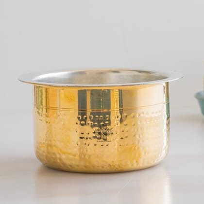 Indian Art Villa, Pure Brass Hammer Design Bhagona  with inside Tin Lining, suitable for cooking & Serving.-1550ML