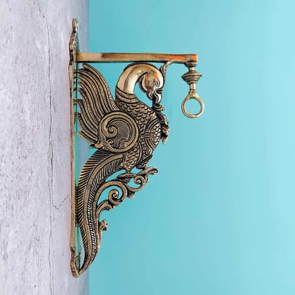 Brass Super Fine Peacock Hanging Wall Mount Bracket - 12.5 inch Height