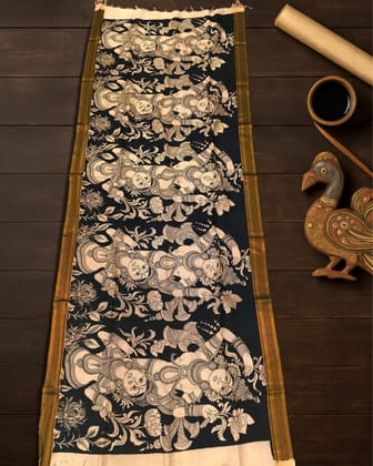 Syaahi Mangalagiri Silk Dupatta Pure Black & White