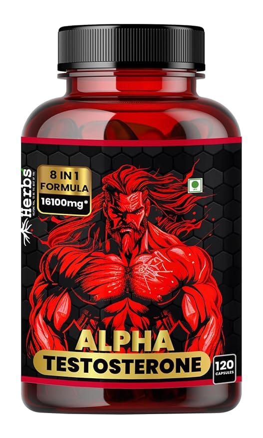 Humming Herbs Alpha Testosterone Booster, 120 Capsules | 8in1 | 16100mg equvivalent| Powerful Combination of Tongkat Ali, Fadogia,Horny Goat Weed, Beet Root and Arginine