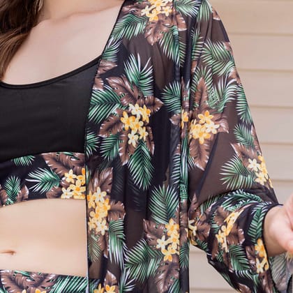 Plus Size Boho Bikini Set Contrast Tropical Print