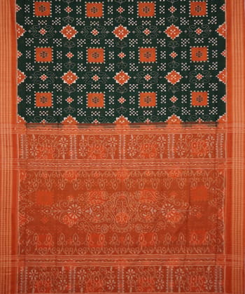 Dark green and rust handloom sambalpuri pasapalli cotton saree