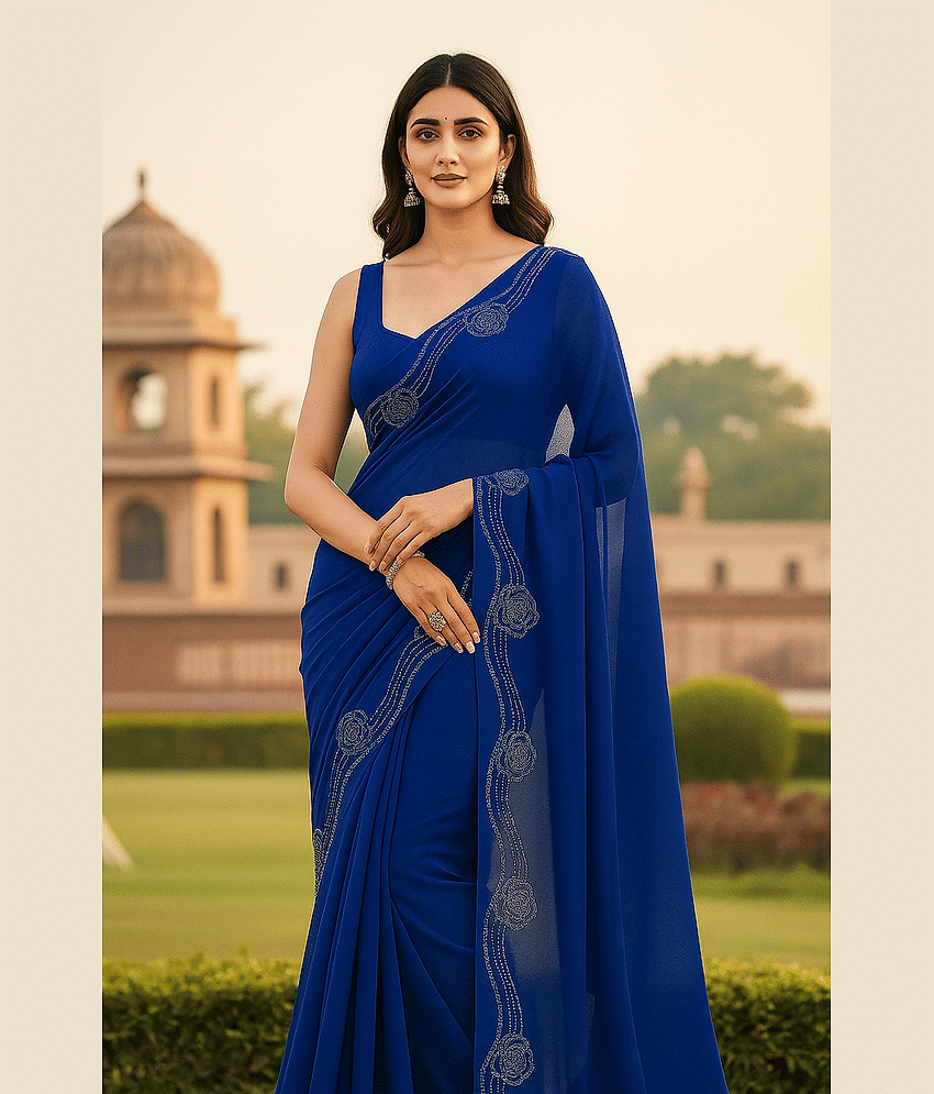 Today Deal Georgette Printed Regular Saree With Unstitched Blouse Piece ( LightBLue )