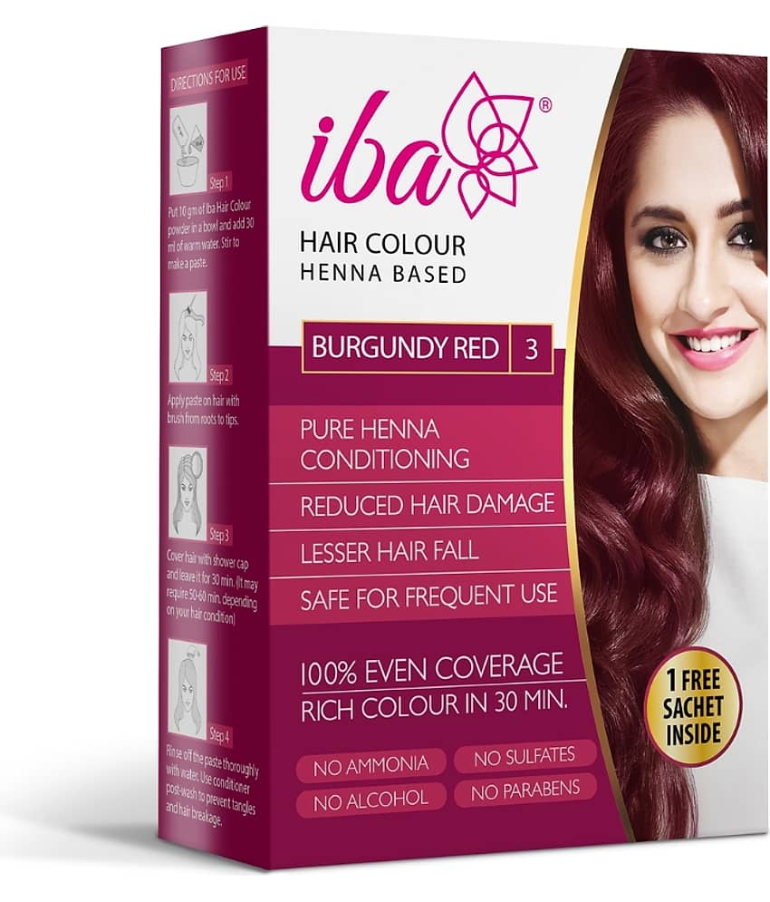 Iba Pure Henna based Powder Sachet Hair Colour, Burgundy Red, Naturally Coloured Hair & Long Lasting, 70gm (Pack of 1)