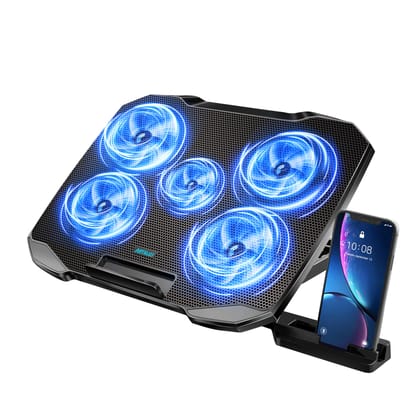 AIMIUZI Laptop Cooling Pad, 5 Quiet Fans, 4 Angle Adjustable, Black, Air Cooling, Compatible with 12-15.6 Inch Laptops, Tablets, Routers, Game Consoles Black