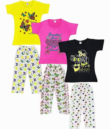 CRAZYON Pack of 3 Girls 100% Cotton Pyjama ( Multi )