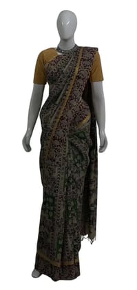 Kalamkari Mangalgiri Silk Cotton Saree Maroon Green