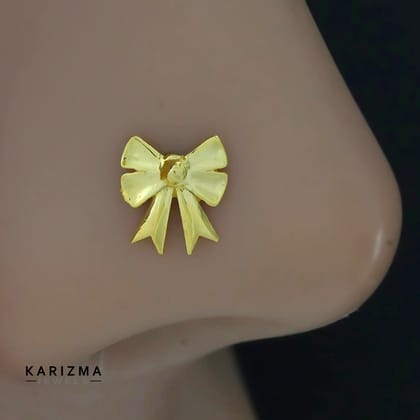 18K Real Solid Gold girlish stylish bow Nose stud cum Earring Gold Screw Back-Nose Stud