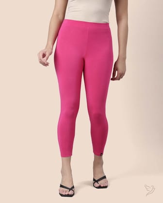 Viscose 7/8 High Ankle/Cropped Leggings - Pink Shock-S / Pink Shock