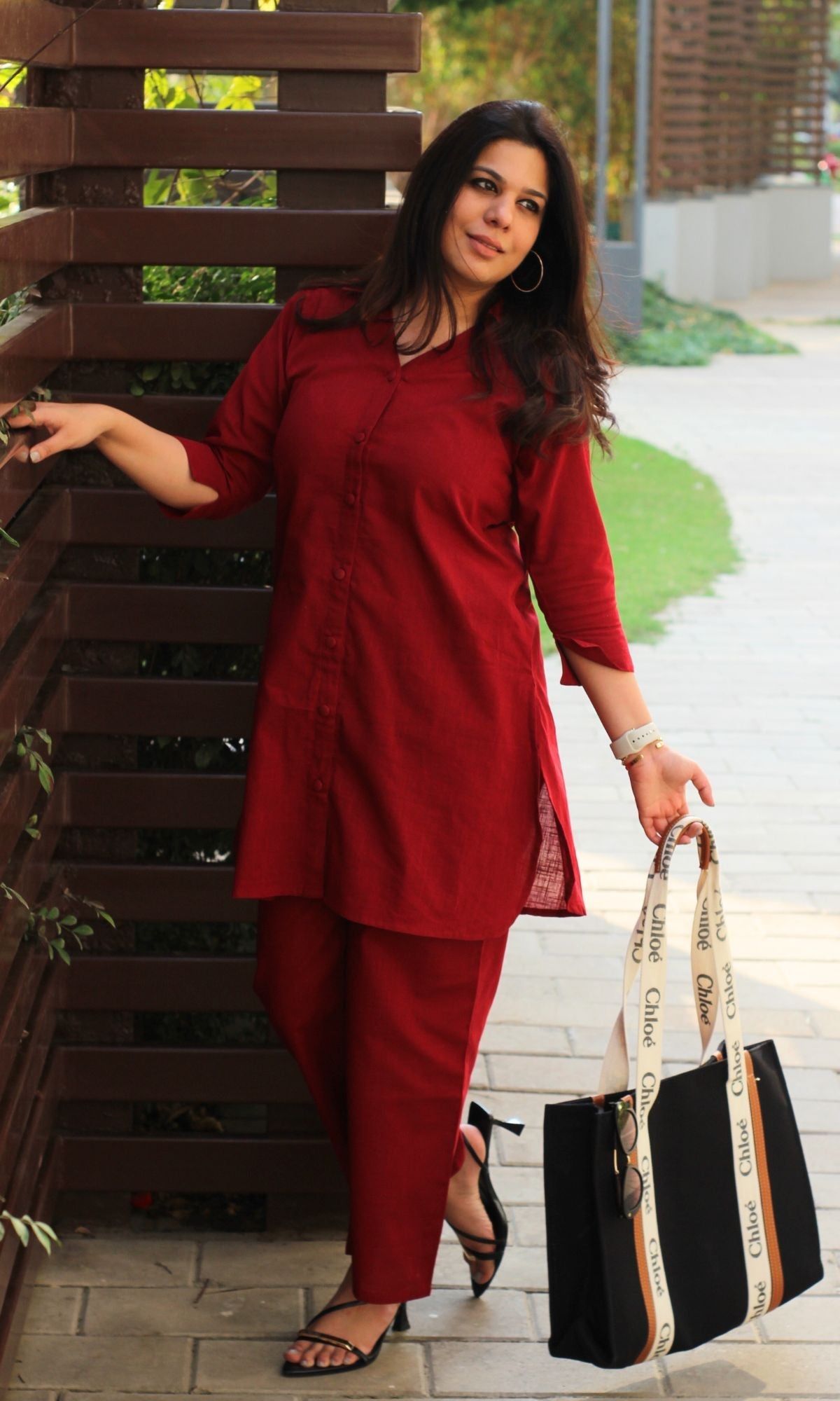 Cotton Slub Maroon Coord Set-XXS