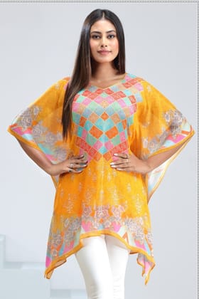 Multicolor Embroidered Short Kaftan-MULTICOLOR / M