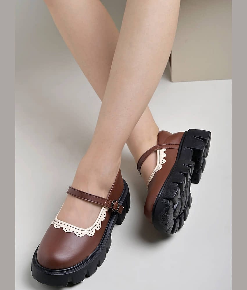 Shoetopia Round Toe Brown Mary Janes Bellies For Girls