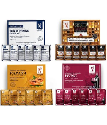 NutriGlow NATURALS Advance Pro Formula Skin Whitening,Gold Kesar,Papaya,Wine Facial kit For Skin Cell Repair, 60gm Each, Pack of 4