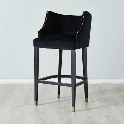 Luxurious Velvet Barstool With Gold Nail Heads Black