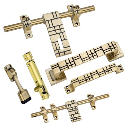 BUCKLER Door Kit Set, Latch and Bolts (Aluminium, Stainless Steel) Finish-Gold Antique, Size -10 Inch Aldrop- Unique