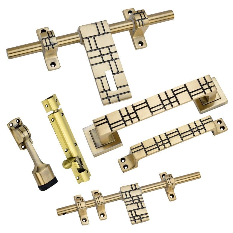 BUCKLER Door Kit Set, Latch and Bolts (Aluminium, Stainless Steel) Finish-Gold Antique, Size -10 Inch Aldrop- Unique