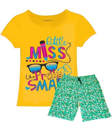 COOLTEES4U Pack of 2 Girls 100% Cotton T-shirt & Shorts ( Yellow )