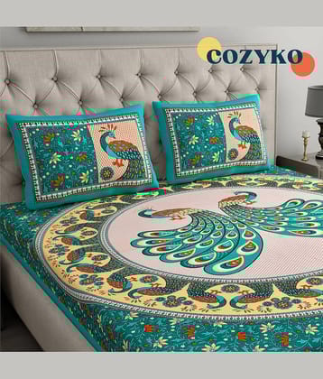 COZYKO Cotton 1 Double Bedsheet with 2 Pillow Covers ( Multicolor )