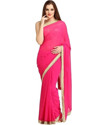 AV Designer Chiffon Saree With Unstitched Blouse Piece ( Red,Pink )