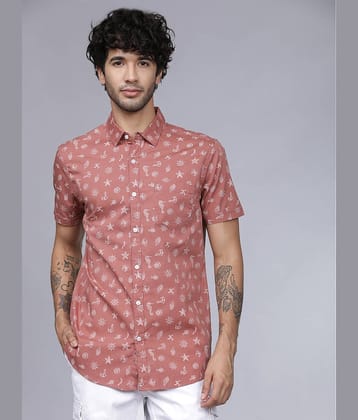 Highlander 100% Cotton Slim Fit Printed Half Sleeves Men's Casual Shirt - Pink ( Pack of 1 )