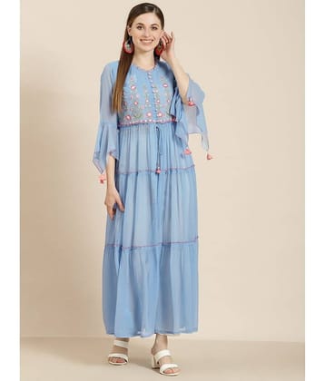 Juniper - Blue Chiffon Women's Tiered Flared Kurti ( Pack of 1 )