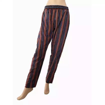 Ajrakh Cotton Striped Pants with Pockets, Fully Elasticated, Multicolor, PN1091-L