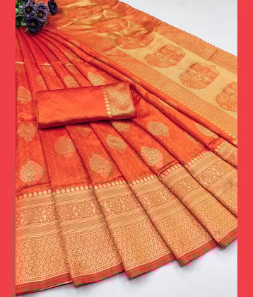 fab woven Art Silk Woven Kanjeevaram Sarees With Unstitched Blouse Piece ( Orange )
