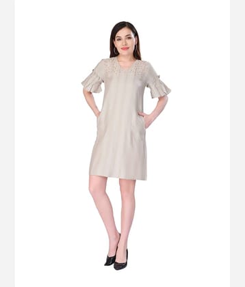 Mantra Fashion Women Cotton Striped Fit & Flare Dress ( Beige )