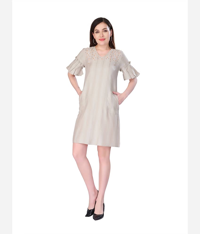 Mantra Fashion Women Cotton Striped Fit & Flare Dress ( Beige )