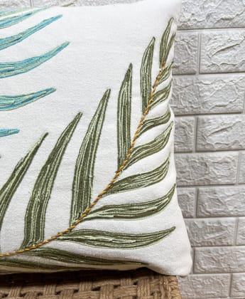 Indihomecraft Handicraft Cotton Cushion Cover - Hand Stitched Embroidery Decorative Art Boho Pillow Flower Leaf Hand Made Pillow Cover | Square Shape 18X18 Inches Cushion Cover