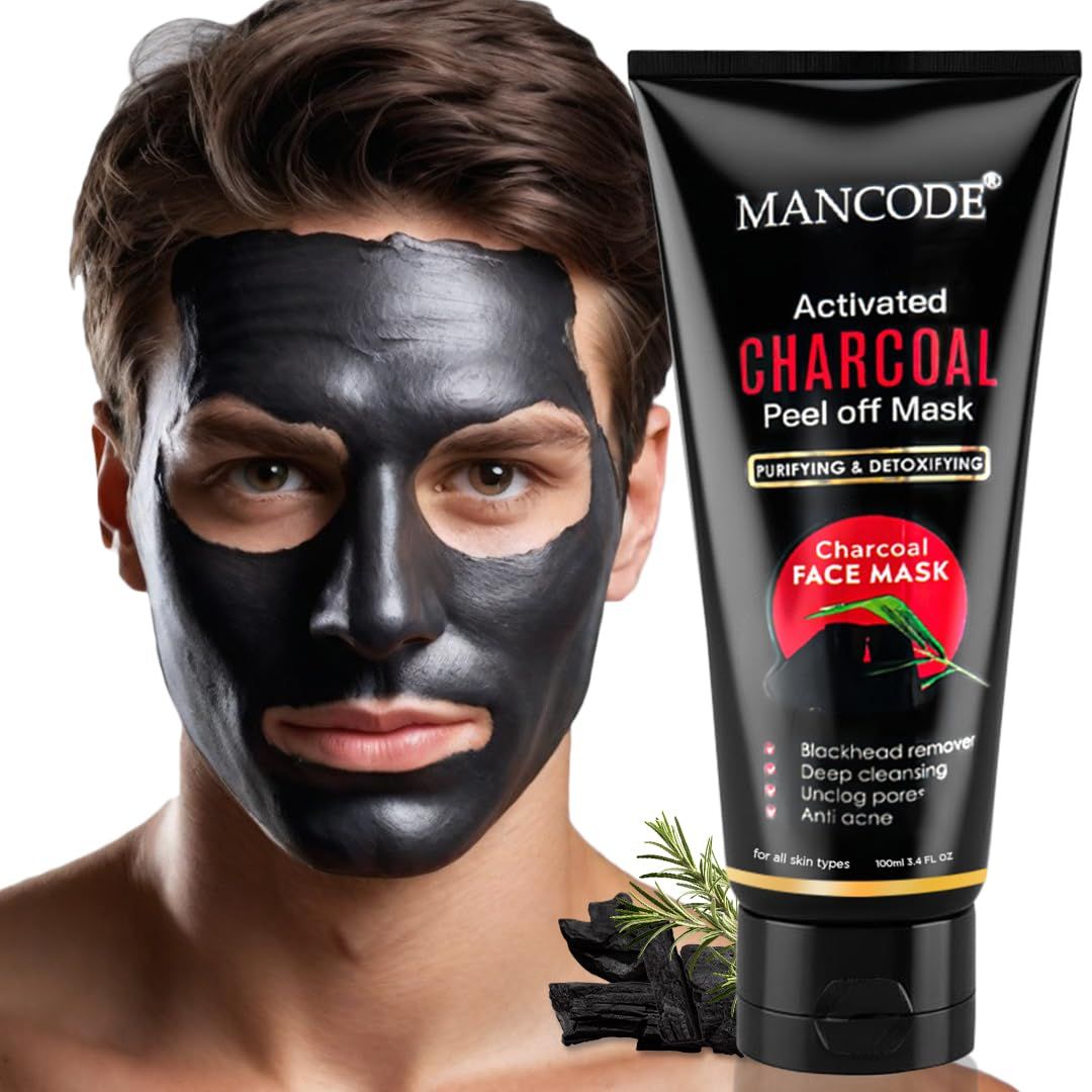 Mancode Activated Charcoal Peel Off Mask for Men 100ml | Deep Cleansing Blackhead Removal Mask | Unclogs Pores & Removes Impurities 100ml