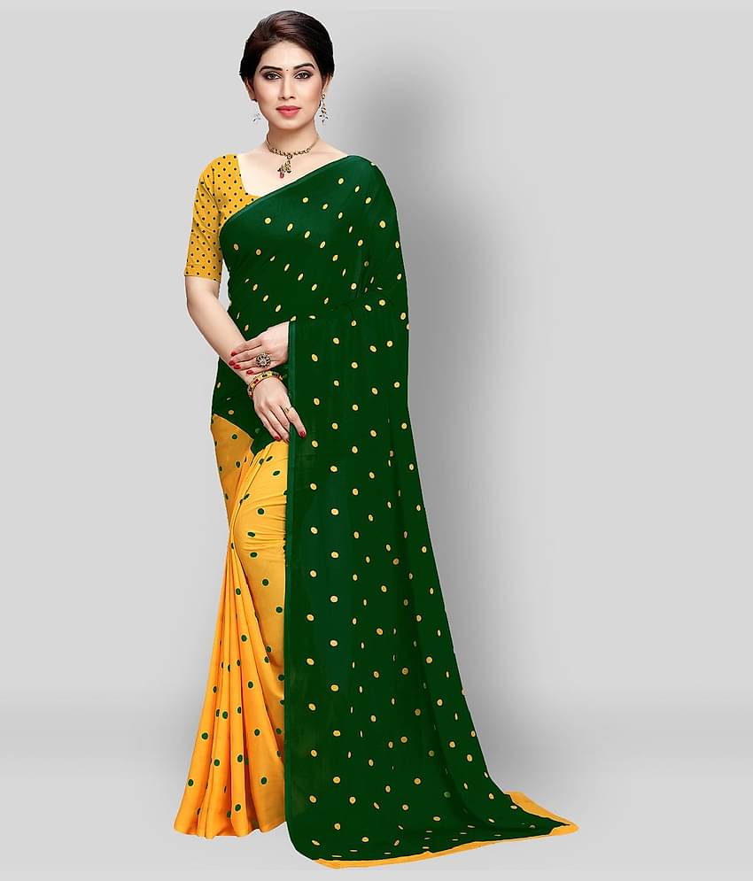 Anand Georgette Saree With Unstitched Blouse Piece ( Green )