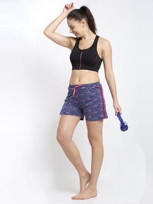 Blue Solid Printed Cotton Shorts-s