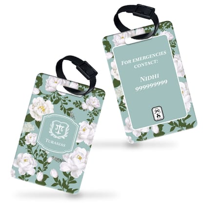 Peonies Bag Tag-Aqua
