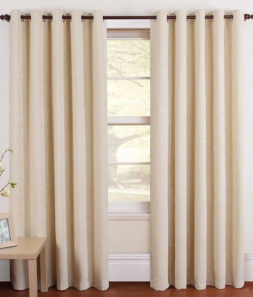 Tanishka Fabs Solid Semi-Transparent Eyelet Curtain 7 ft ( Pack of 2 ) - Beige