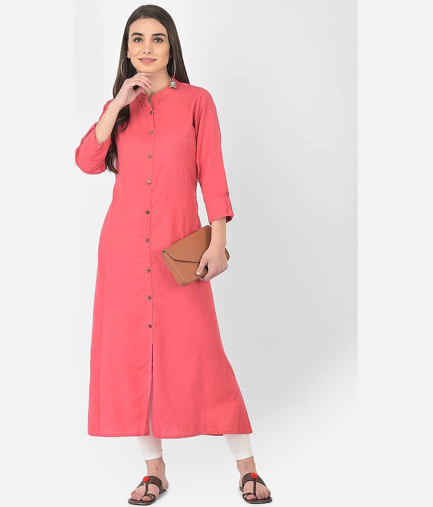 Pistaa - Peach Cotton Blend Women's Front Slit Kurti ( Pack of 1 )