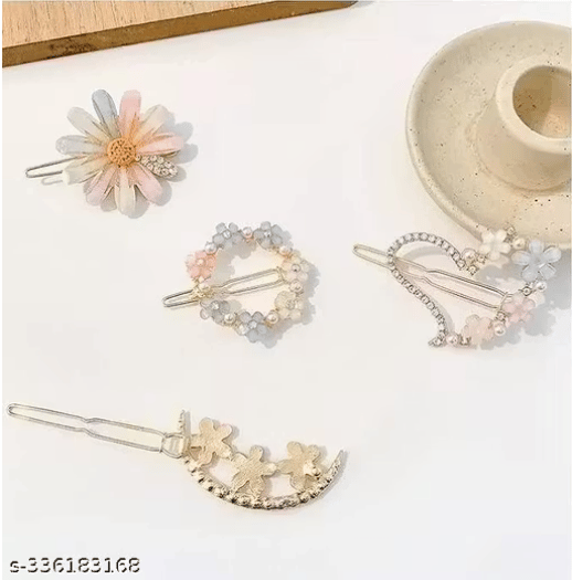 (Pack of 4) Korean Fancy Bling Pearl Resin Acrylic Hair Clips
