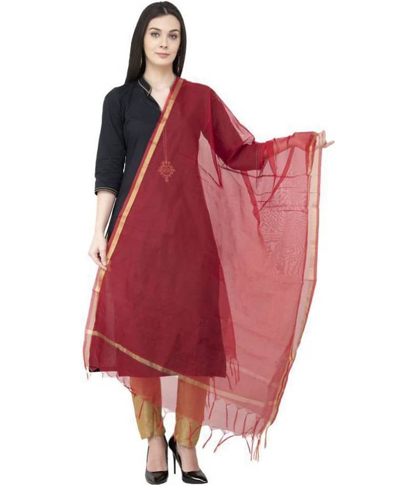 A R Silk Maroon Chanderi Hand Embroidered Dupatta