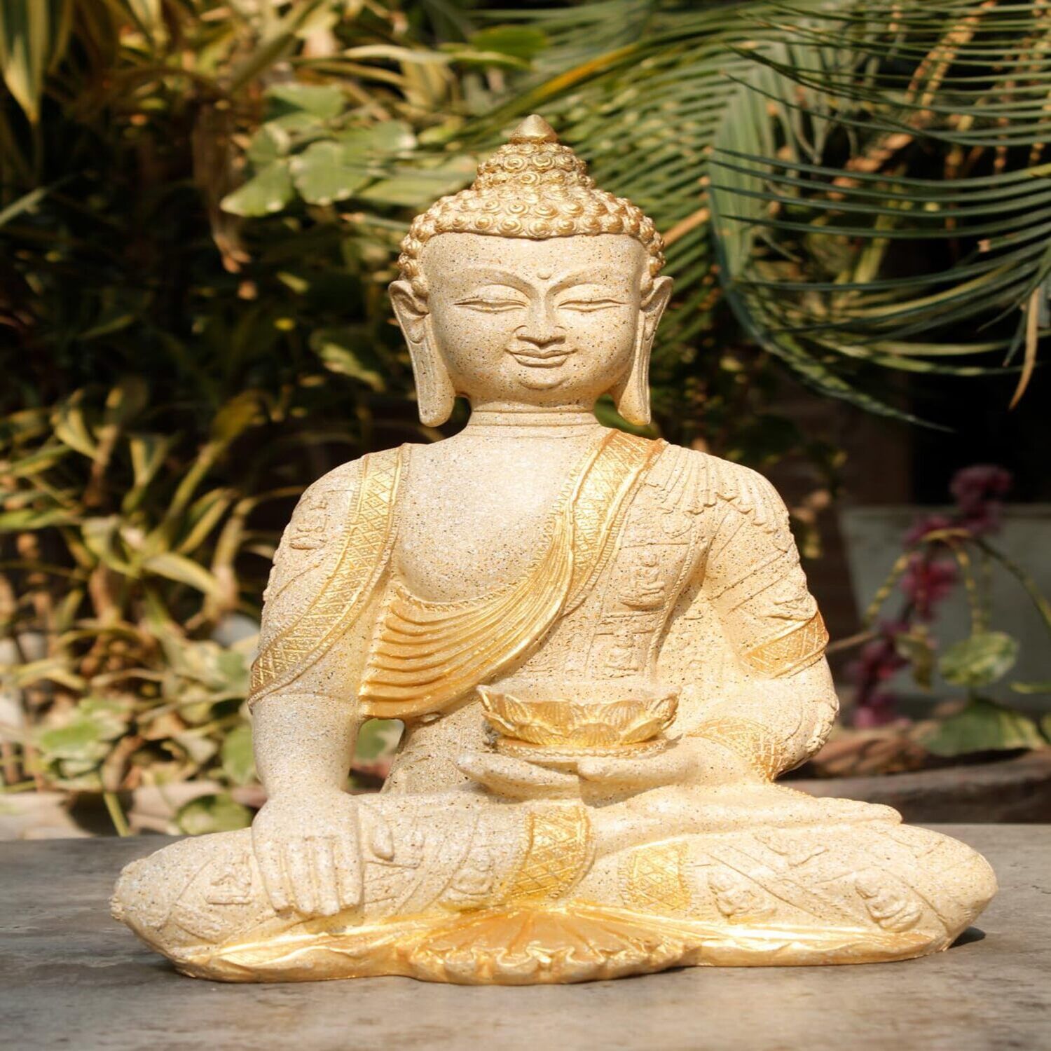 Craftlayout Meditating Sitting Resin Buddha Idol, Sand 12 Inch