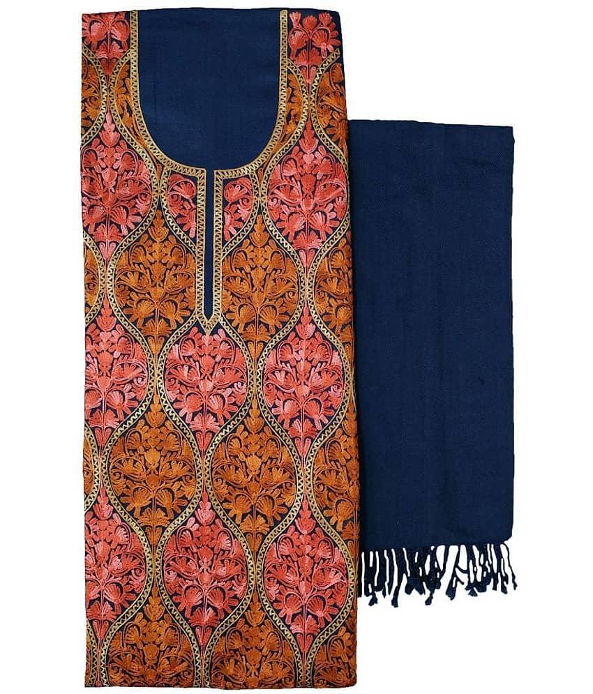KASHMIRI Blue Woollen Unstitched Dress Material