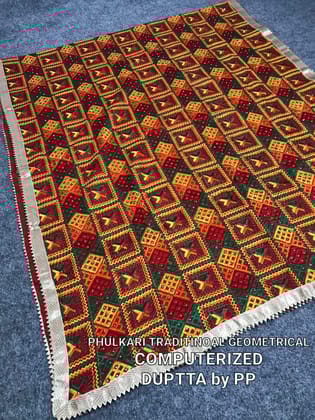 Punjab Phulkari   Digitized Phulkari: Traditional Geometric Elegance - Chanderi Cotton